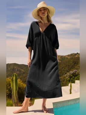 Trina Turk Women's Serene Cotton Gauze Back-Cutout Cover-Up Dress NEW